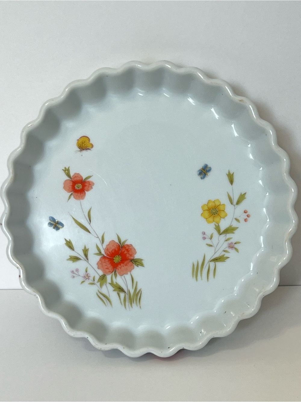 Vintage Andrea Sadek Country Flowers Cottagecore Fluted Edges Quich Pie Dish